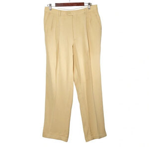 Bill Blass Sandwash Silk Pleat-Front Trousers 36 x 29 Butter Yellow 80s 90s Soft